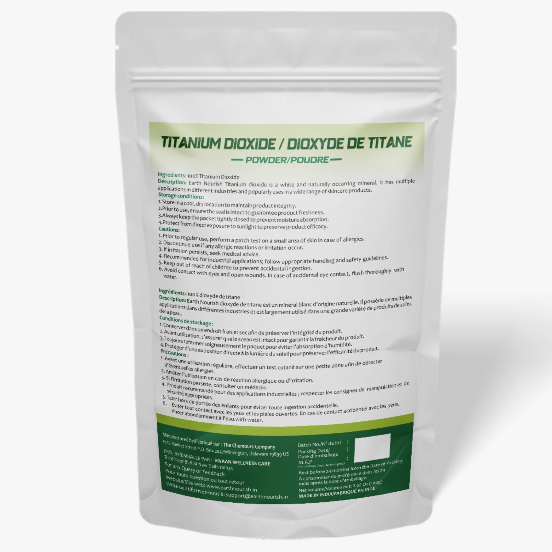 Titanium Dioxide 100g – Cosmetic-Grade Raw Material | Earth Nourish