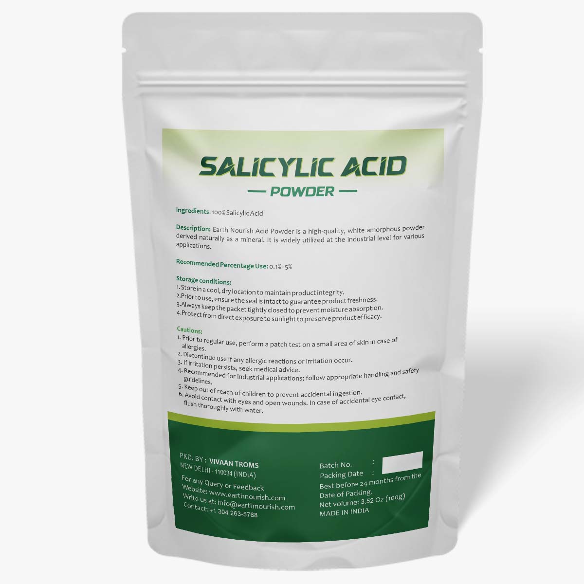 Salicylic Acid Powder 100g – Cosmetic-Grade Raw Material | Earth Nourish