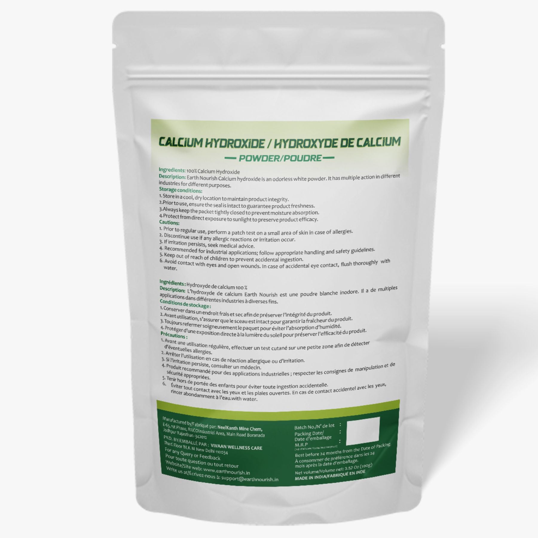 Calcium Hydroxide Powder 100g – Cosmetic-Grade Raw Material | Earth Nourish