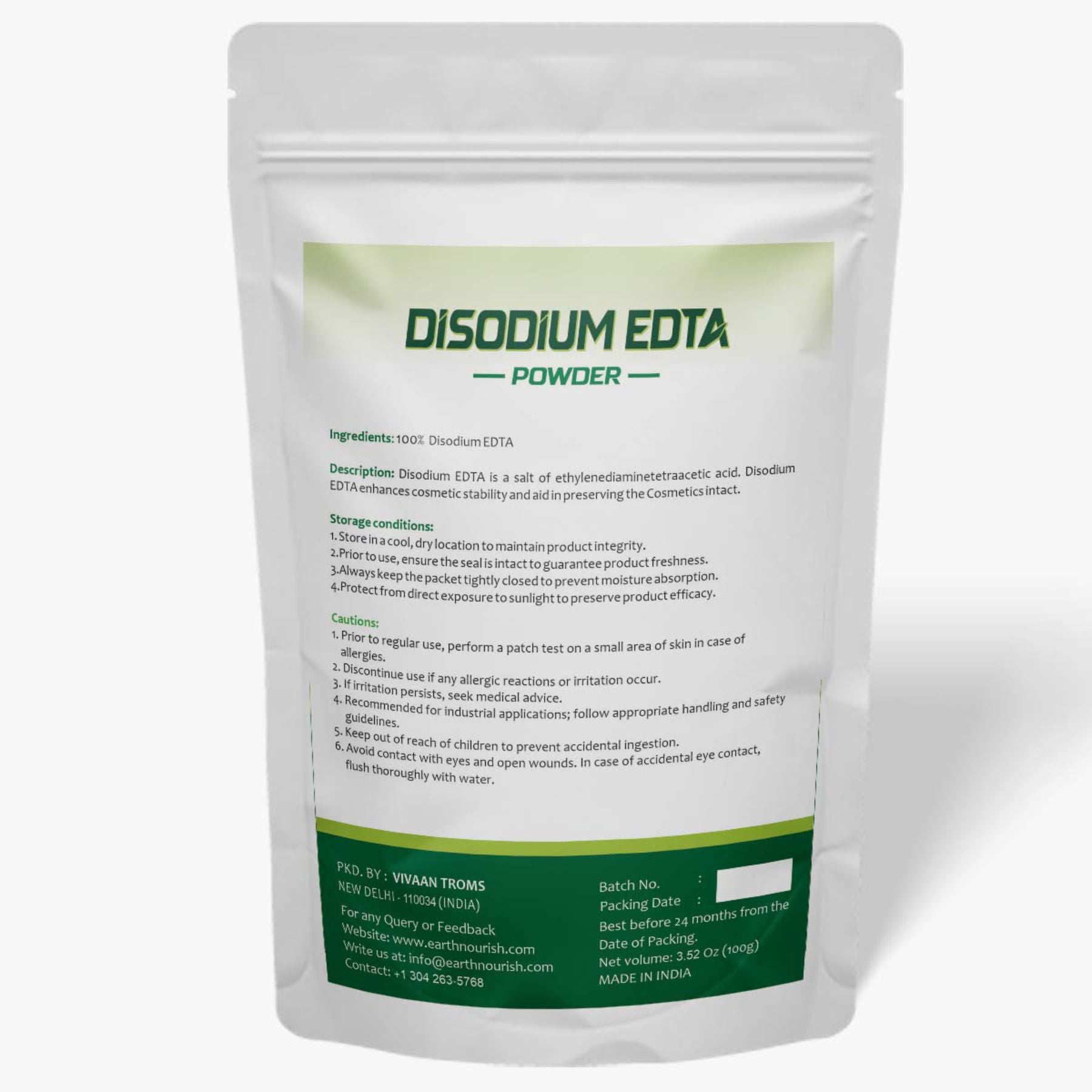Disodium EDTA Powder 100g – Cosmetic-Grade Raw Material | Earth Nourish