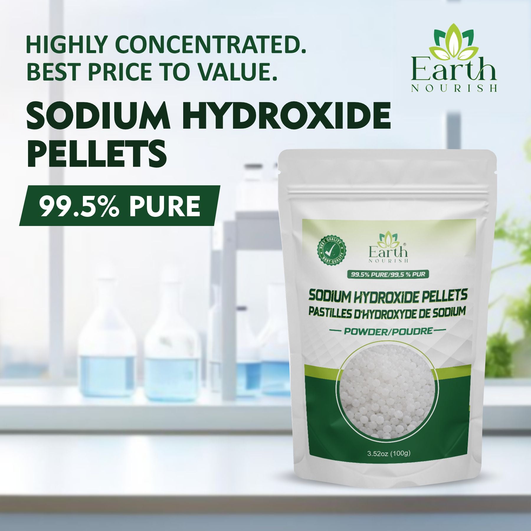 Sodium Hydroxide Pellets 100g – Cosmetic-Grade Raw Material | Earth Nourish