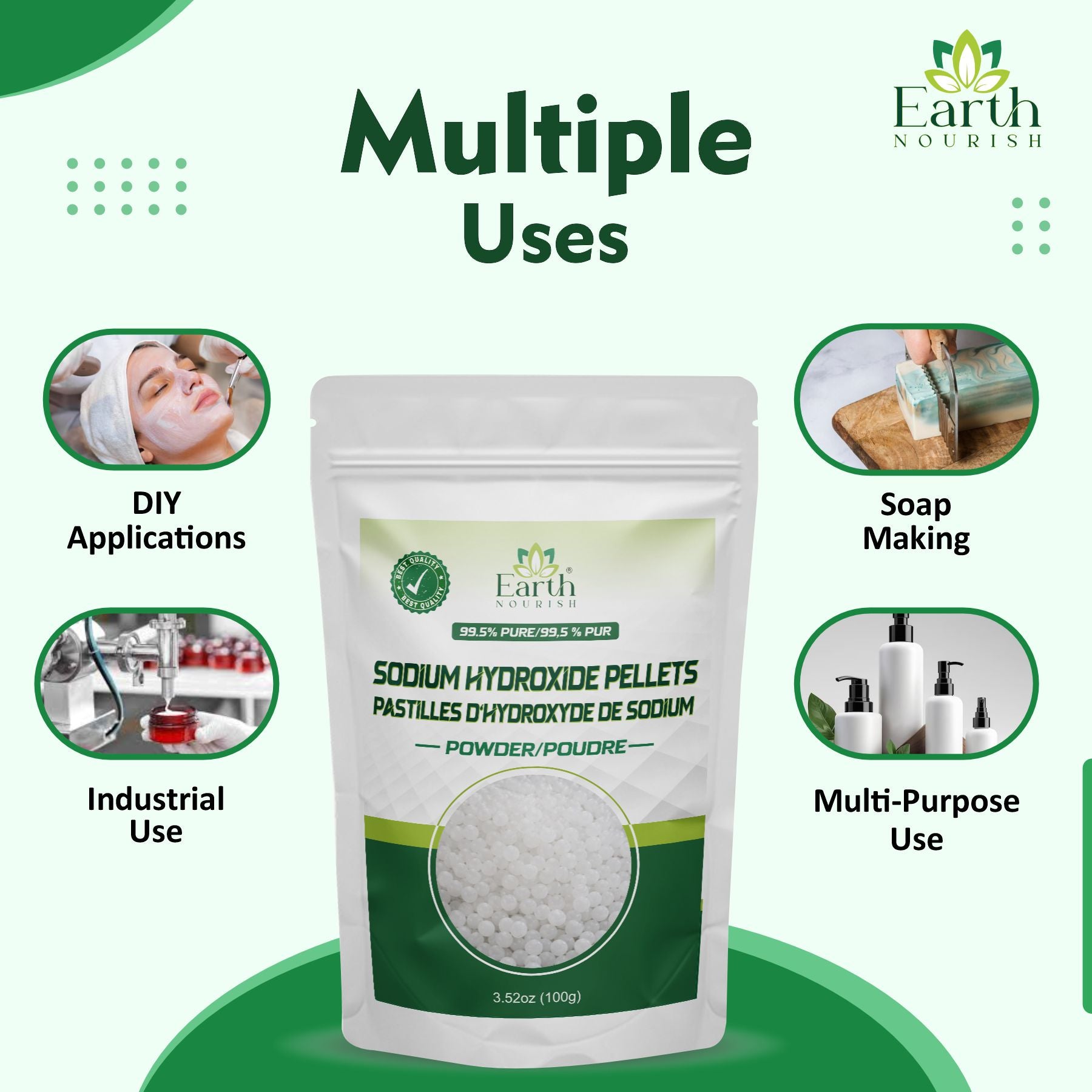 Sodium Hydroxide Pellets 100g – Cosmetic-Grade Raw Material | Earth Nourish