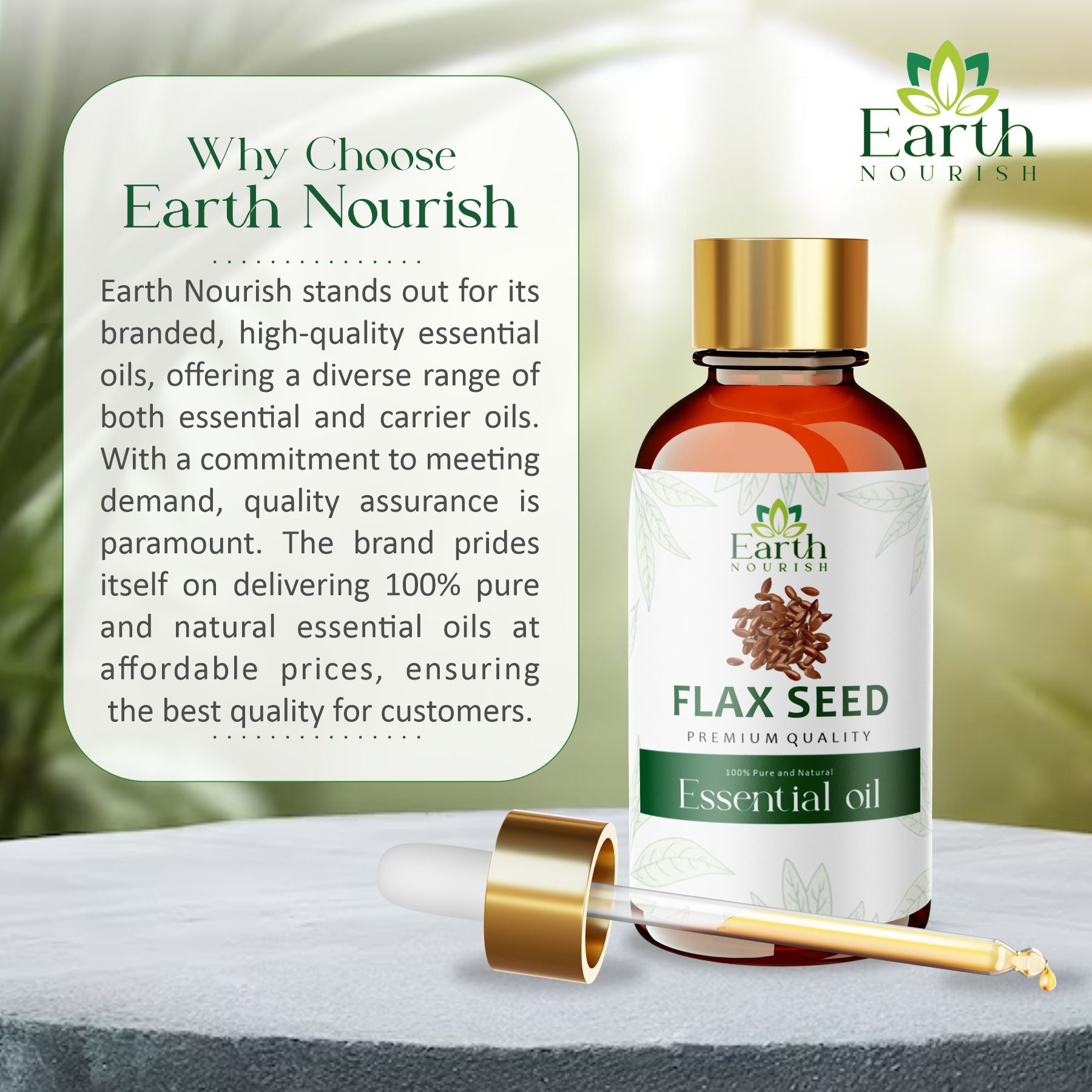 Flaxseed Oil 50ml – Pure & Natural Cold-Pressed Carrier Oil for Skin Hydration & Hair Care | Earth Nourish