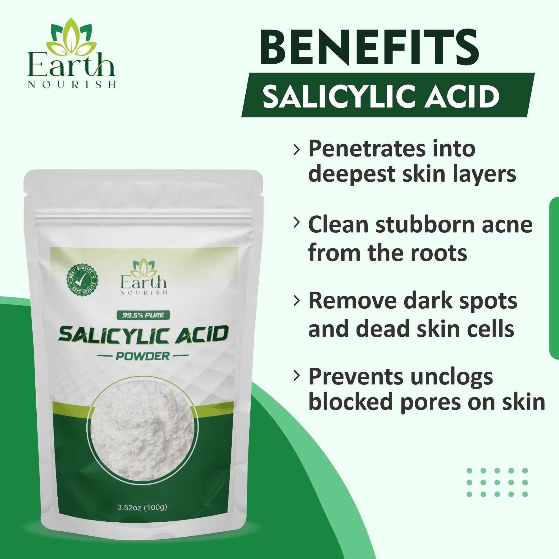 Salicylic Acid Powder 100g – Cosmetic-Grade Raw Material | Earth Nourish