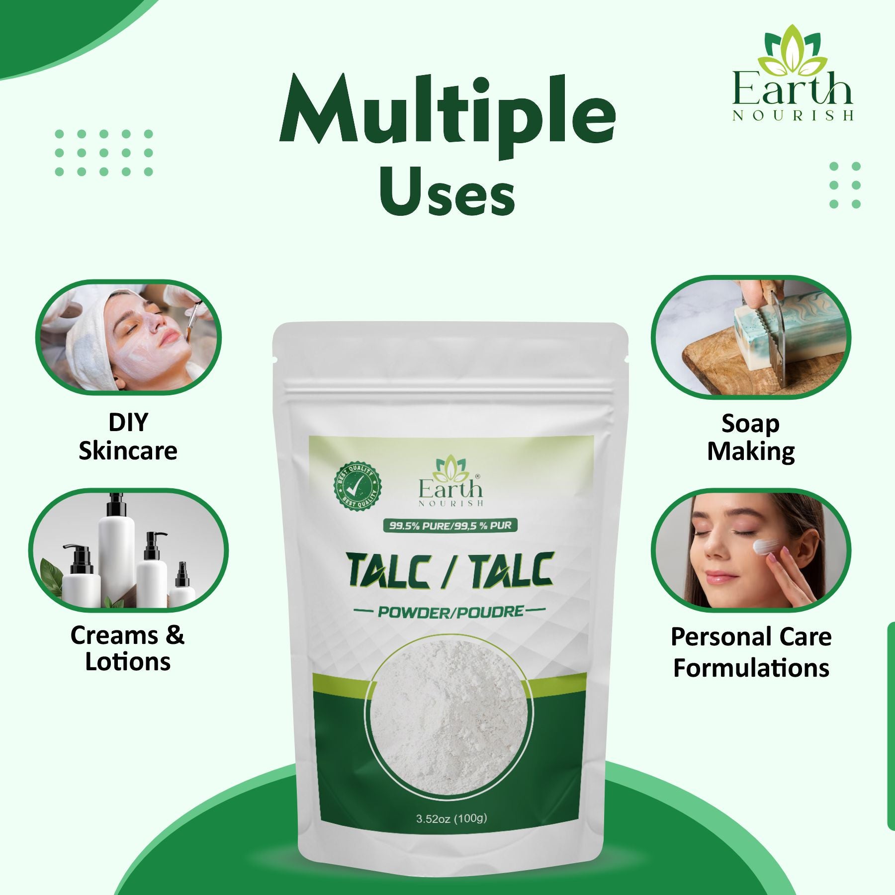 Talc Powder 100g – Cosmetic-Grade Raw Material | Earth Nourish