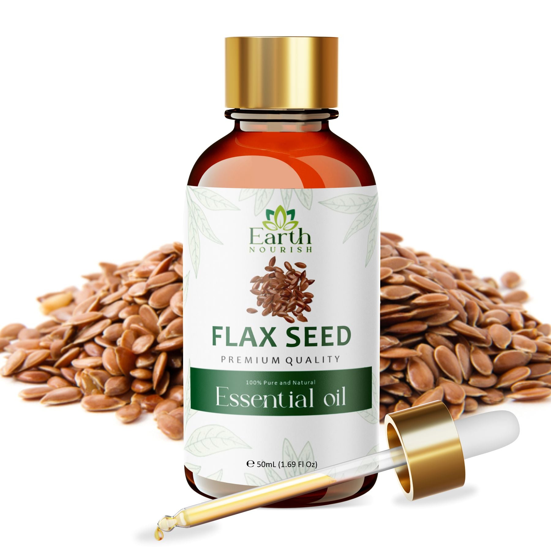 Flaxseed Oil 50ml – Pure & Natural Cold-Pressed Carrier Oil for Skin Hydration & Hair Care | Earth Nourish