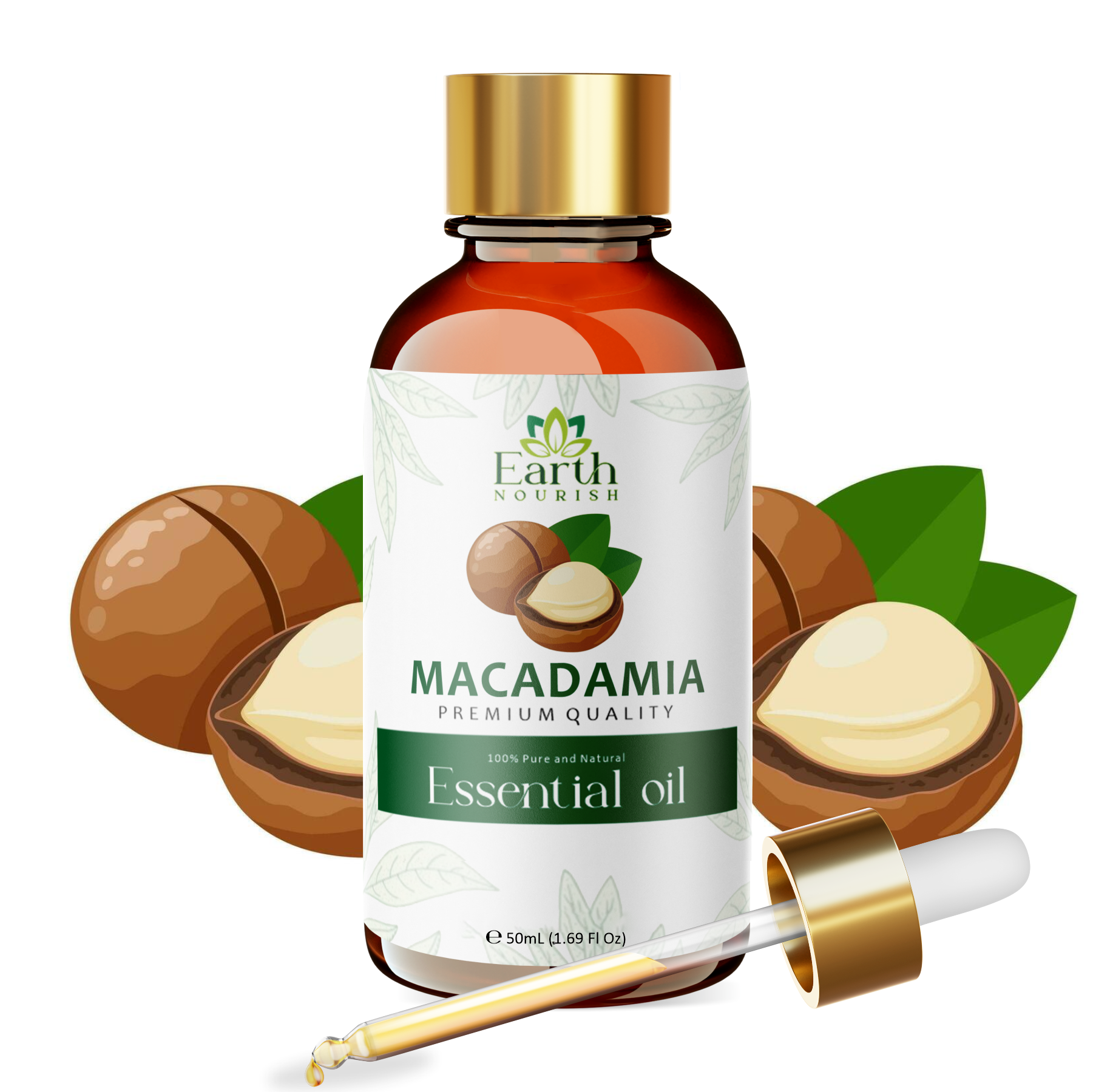 Macadamia Oil 50ml – Pure & Natural Cold-Pressed Carrier Oil for Deep Skin & Hair Hydration | Earth Nourish