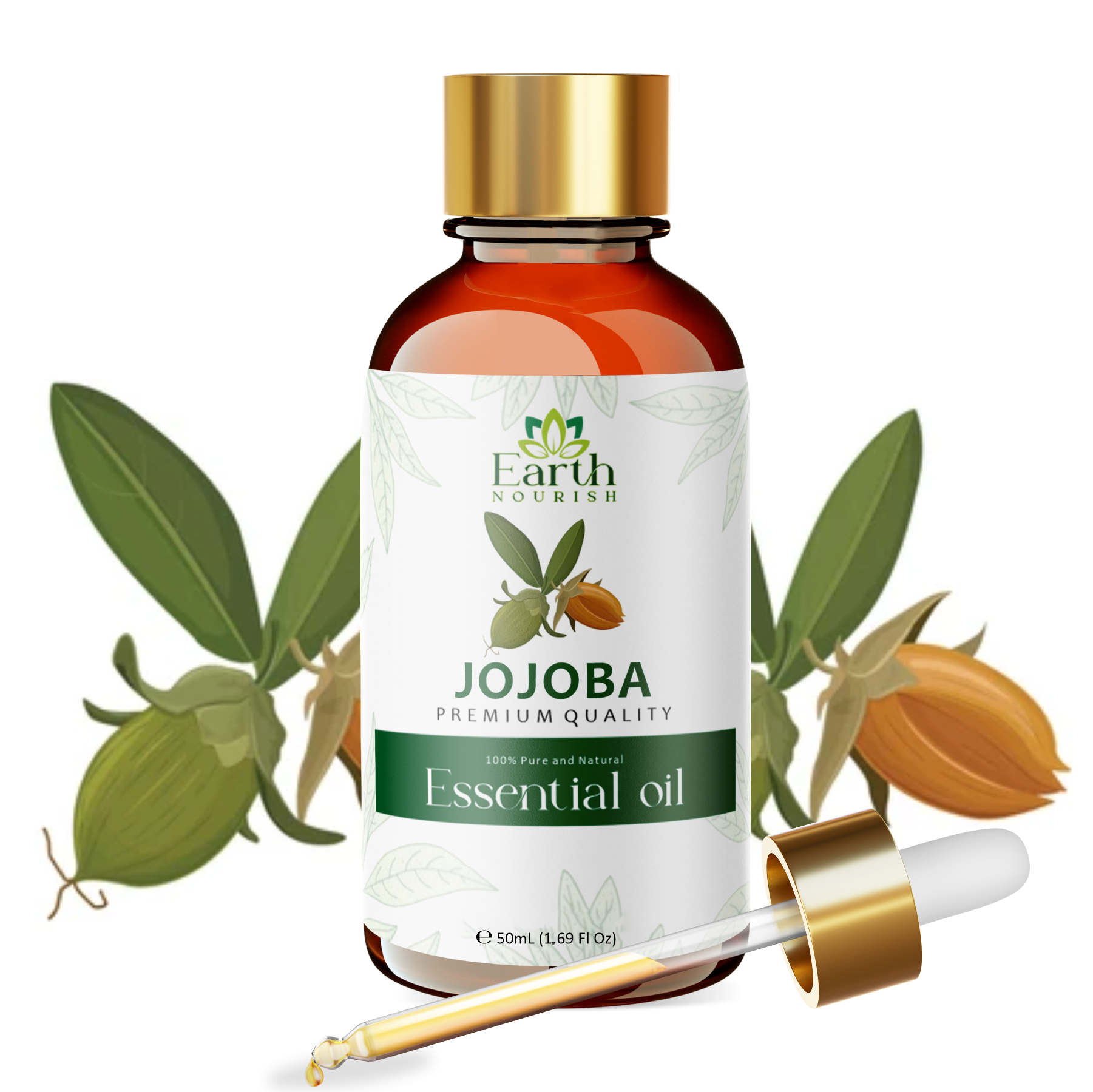 Jojoba Oil 50ml – Pure & Natural Cold-Pressed Carrier Oil for Skin Hydration & Scalp Care | Earth Nourish