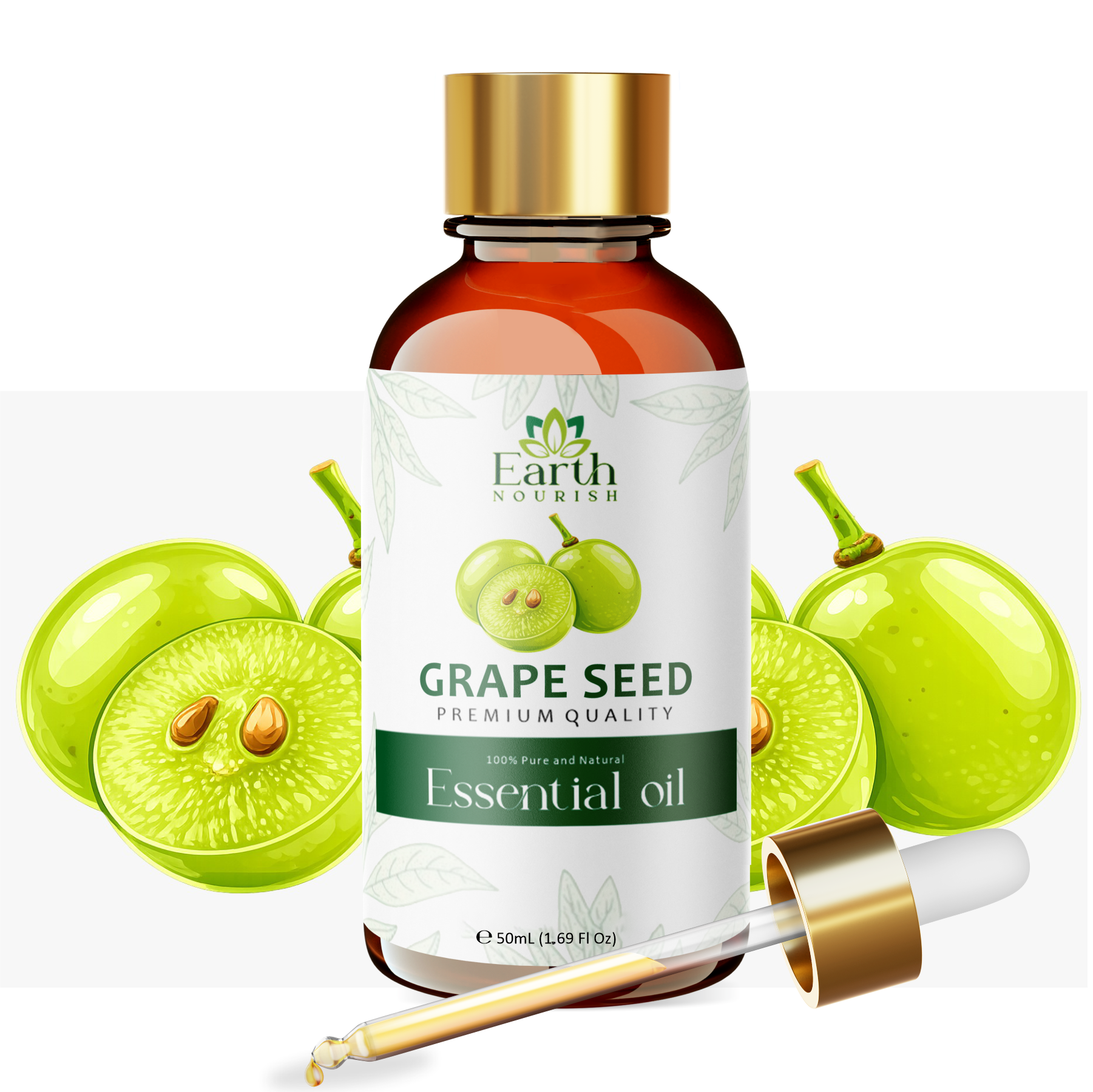 Grape Seed Oil 50ml – Pure & Natural Cold-Pressed Carrier Oil for Light Hydration & Acne-Prone Skin | Earth Nourish