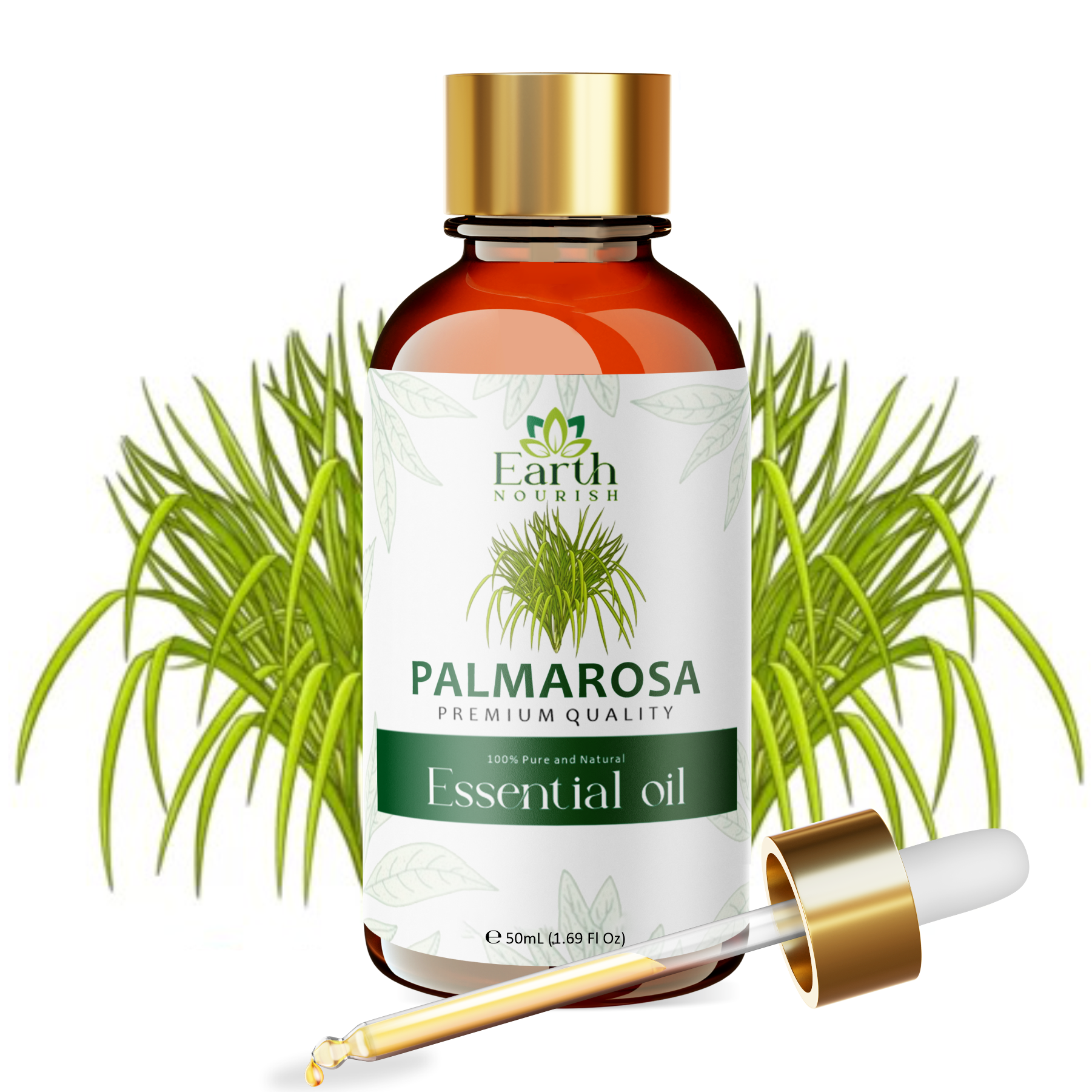 Palmarosa Oil 50ml – Pure & Natural Essential Oil for Skin Hydration & Sebum Balance | Earth Nourish