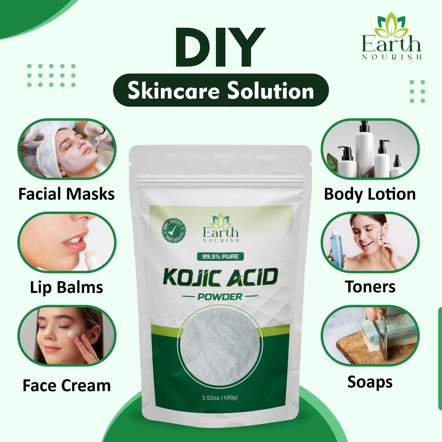 Kojic Acid Powder 100g – Cosmetic-Grade Raw Material | Earth Nourish