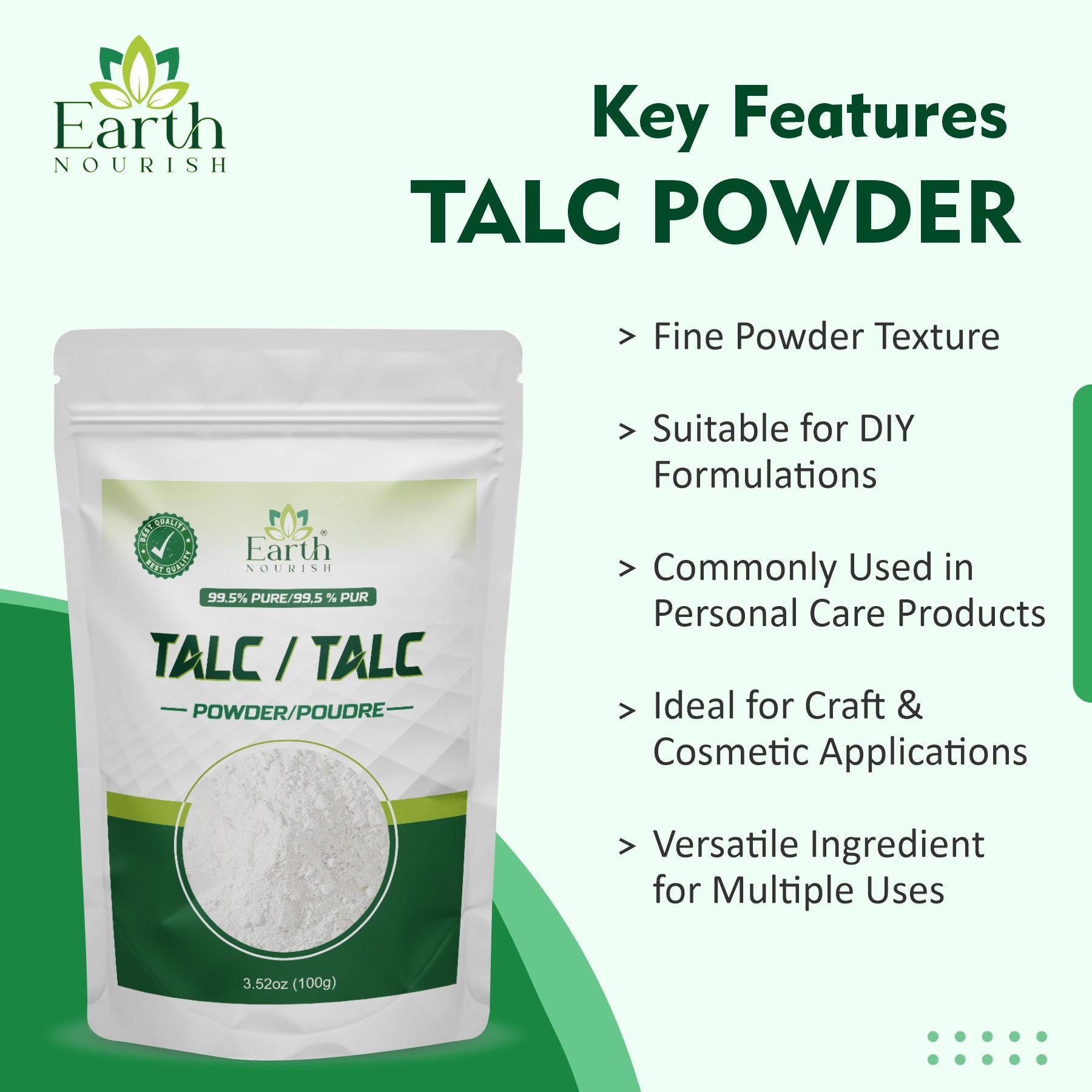 Talc Powder 100g – Cosmetic-Grade Raw Material | Earth Nourish