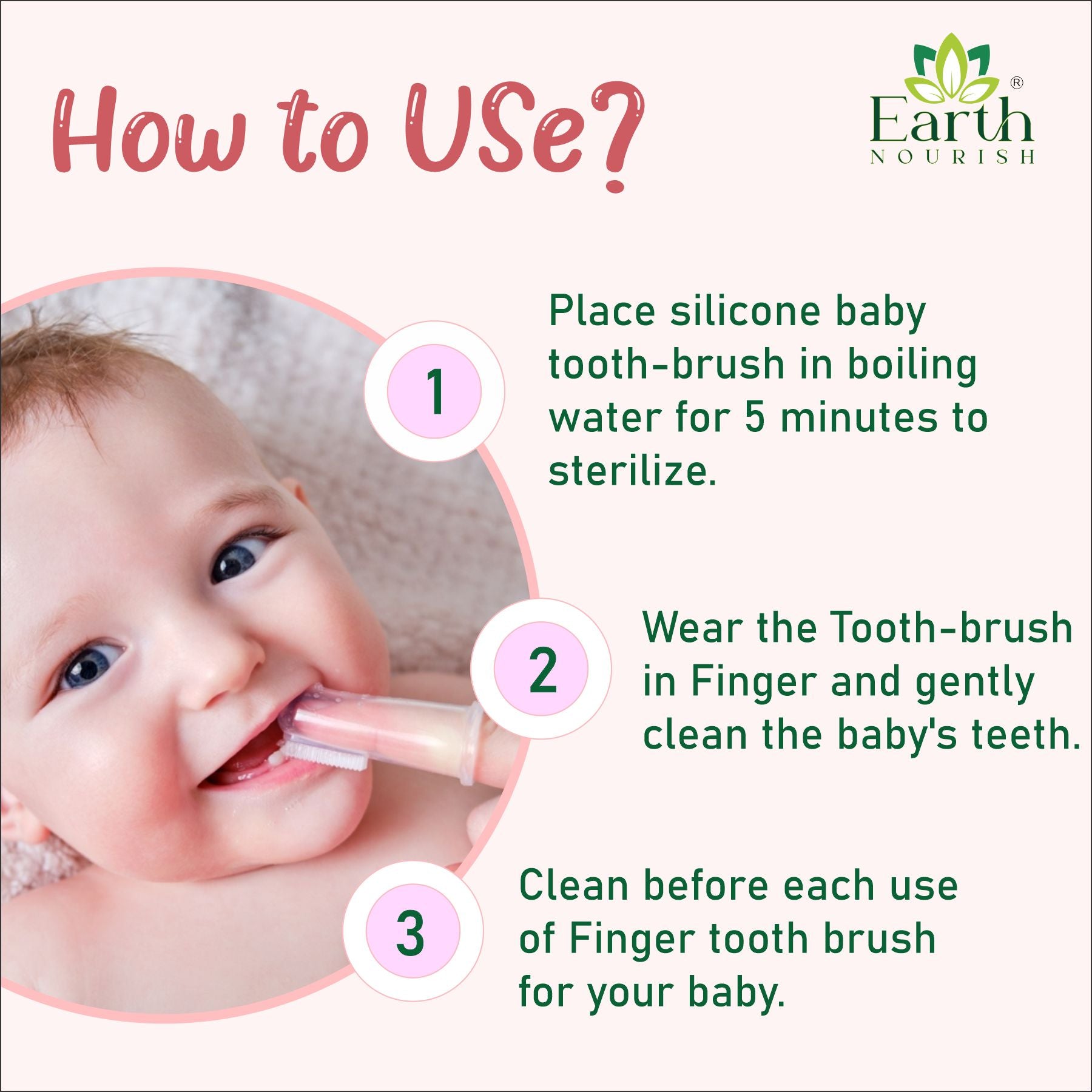Earth Nourish Silicone Baby Finger Toothbrush – Soft Gum Cleaner for Infants & Toddlers