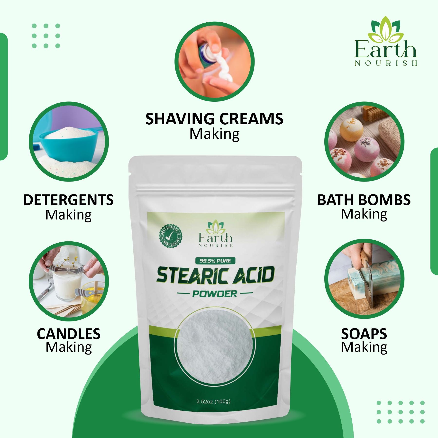 White Stearic Acid Powder 100g – Cosmetic-Grade Raw Material | Earth Nourish