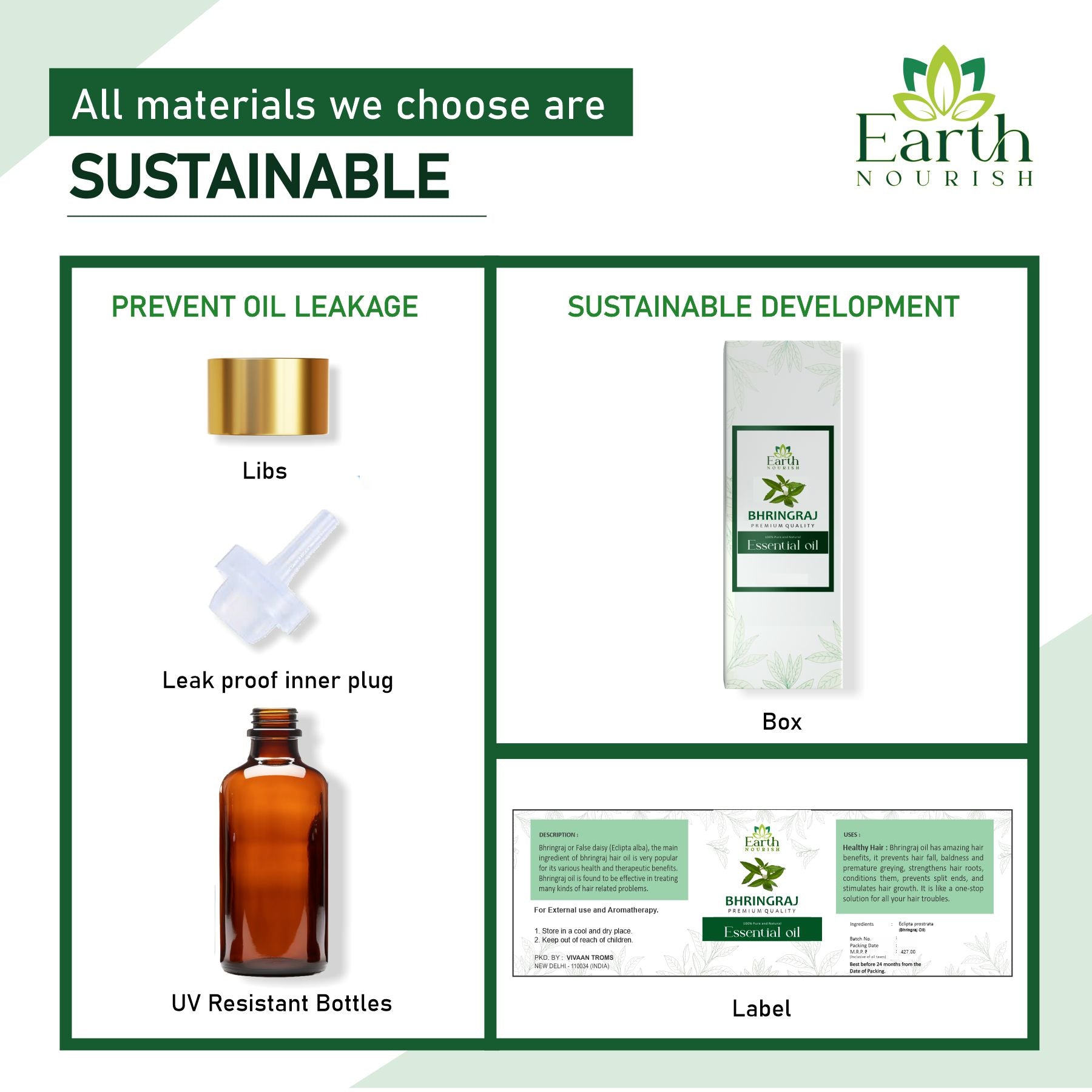 Earth Nourish Bhringraj Oil – 15 ml | Pure & Natural Infused Oil for Hair & DIY Use