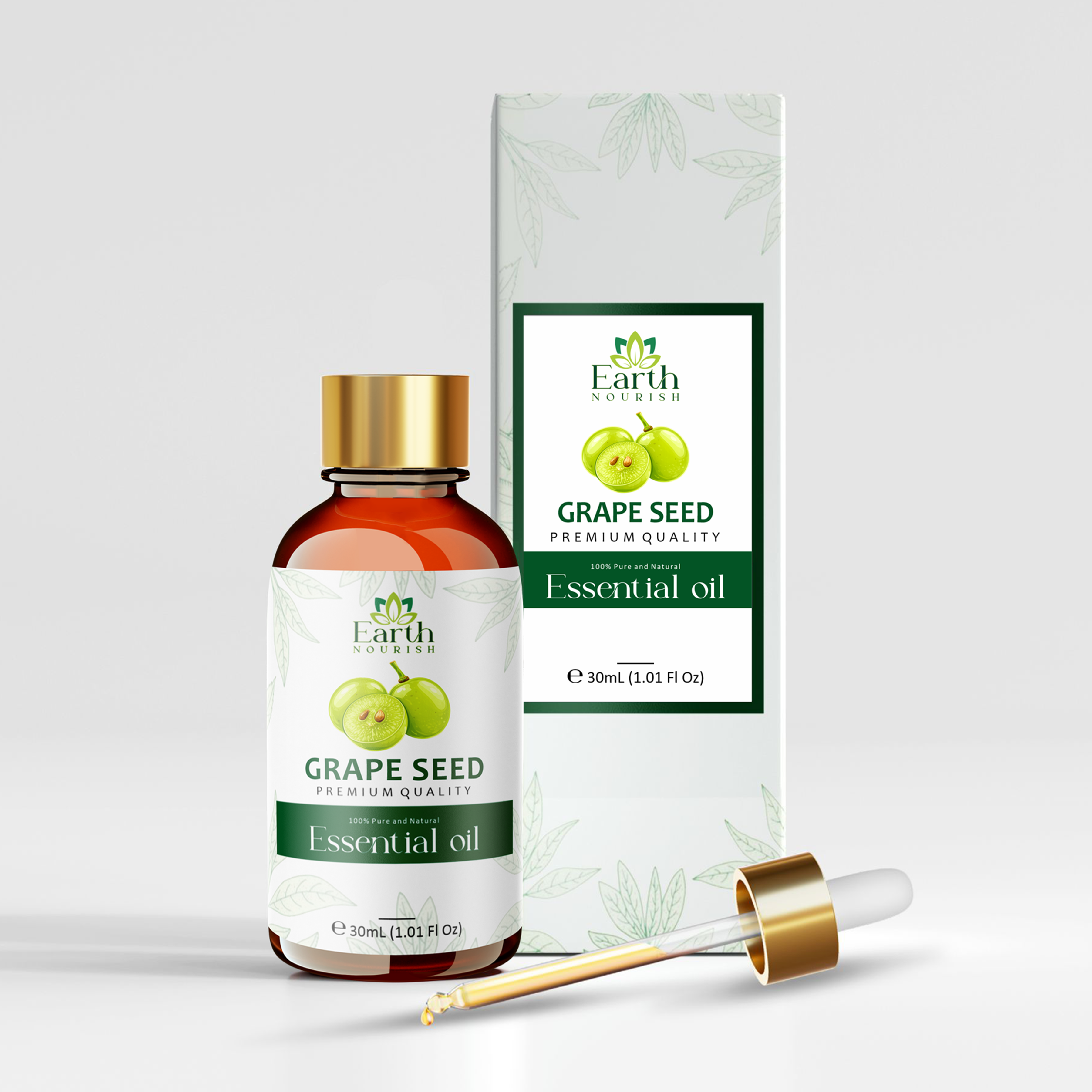 Grape Seed Oil 50ml – Pure & Natural Cold-Pressed Carrier Oil for Light Hydration & Acne-Prone Skin | Earth Nourish