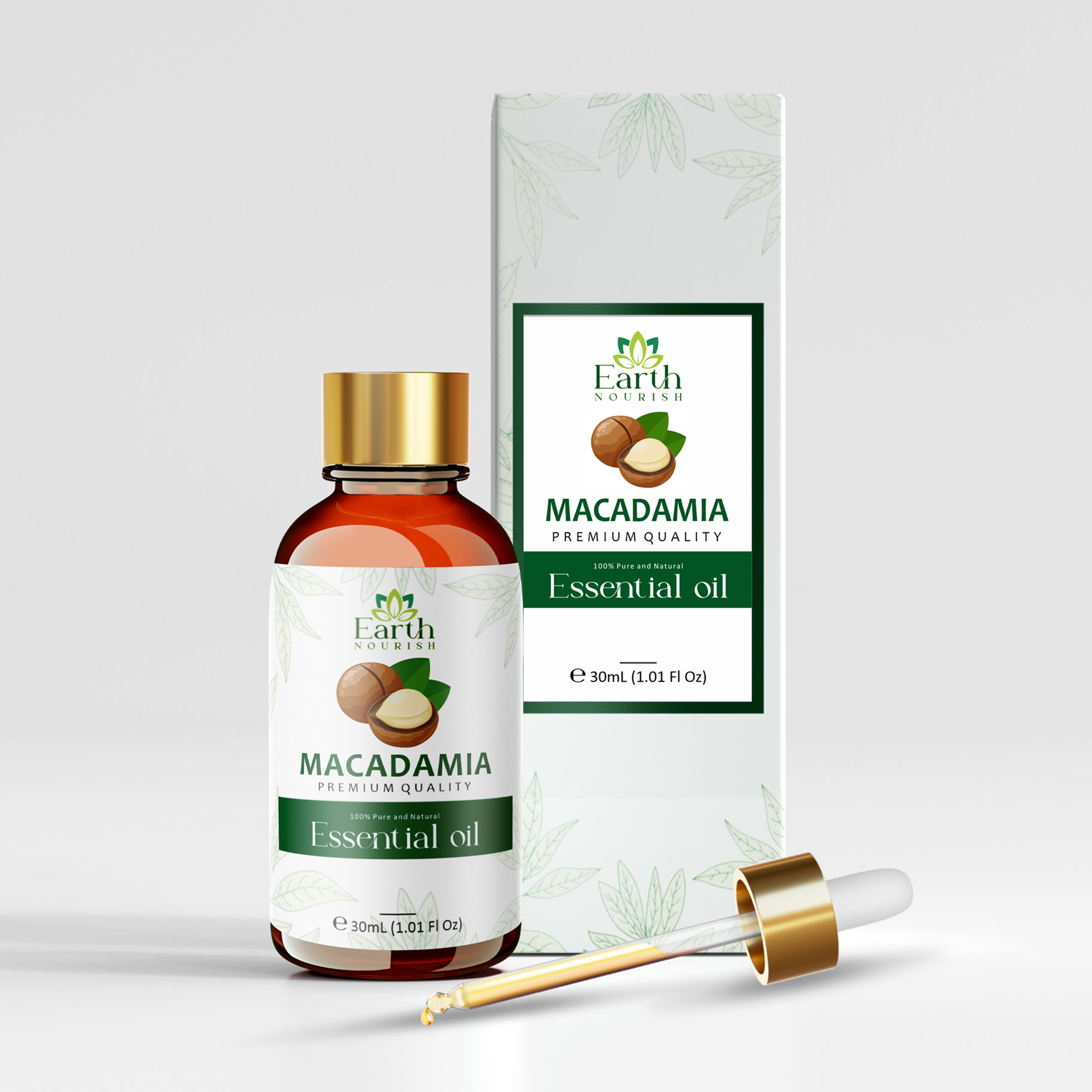 Macadamia Oil 50ml – Pure & Natural Cold-Pressed Carrier Oil for Deep Skin & Hair Hydration | Earth Nourish