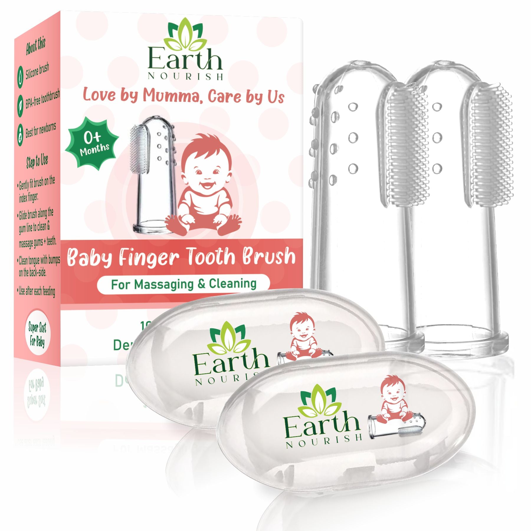 Earth Nourish Silicone Baby Finger Toothbrush – Soft Gum Cleaner for Infants & Toddlers (Pack of 2)