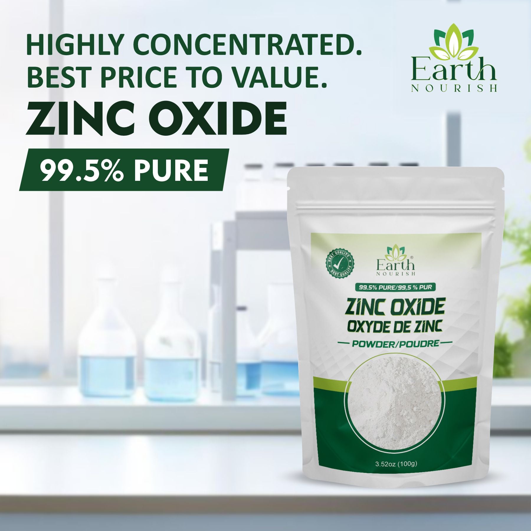 Zinc Oxide Powder 100g – Cosmetic-Grade Raw Material | Earth Nourish
