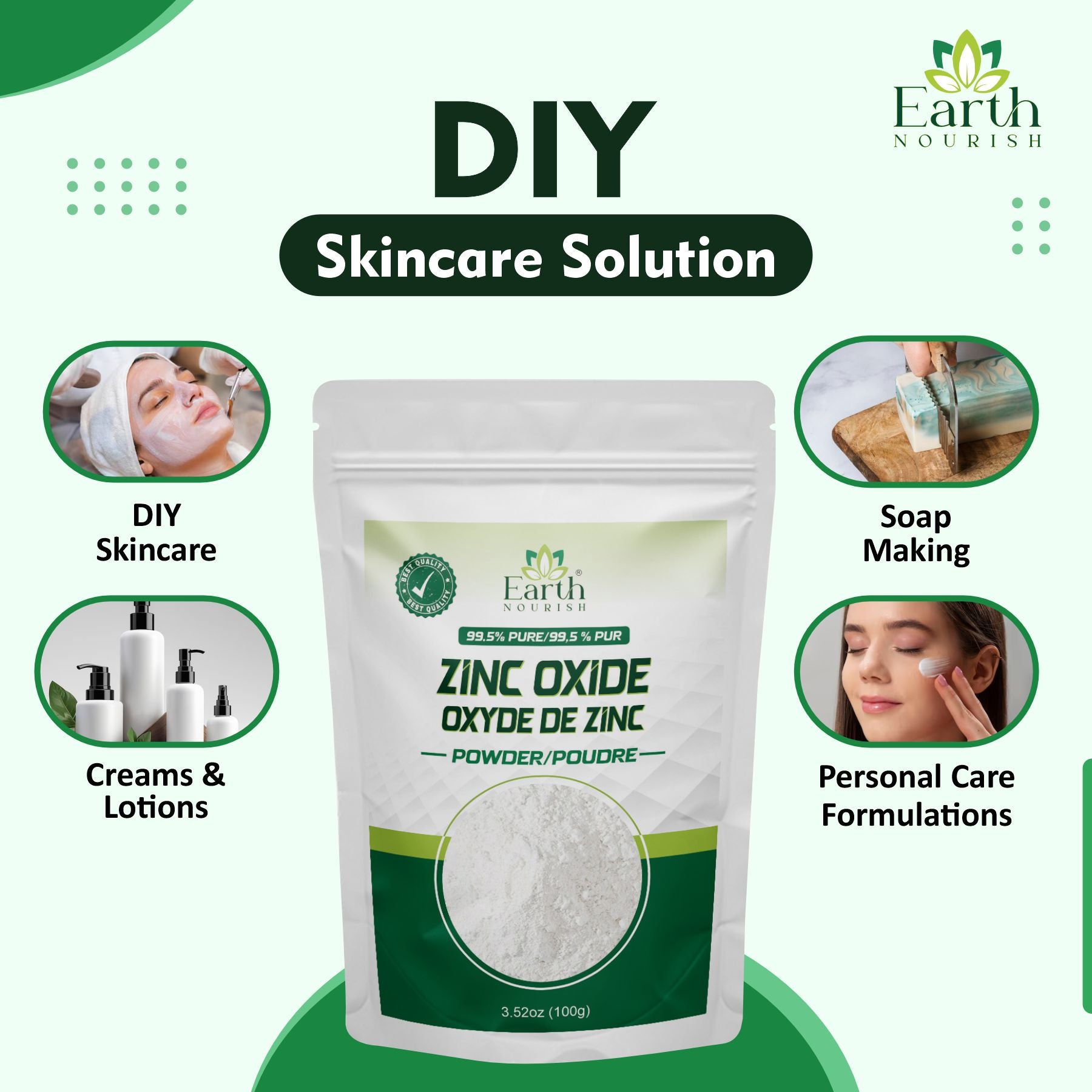 Zinc Oxide Powder 100g – Cosmetic-Grade Raw Material | Earth Nourish