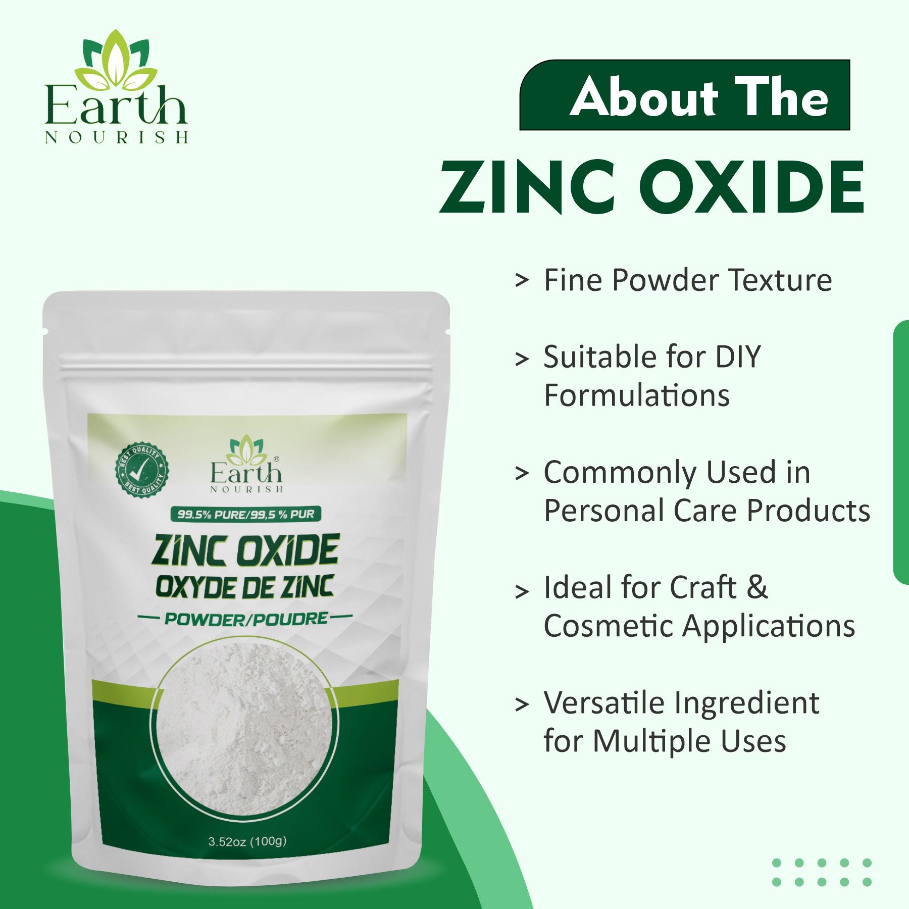 Zinc Oxide Powder 100g – Cosmetic-Grade Raw Material | Earth Nourish