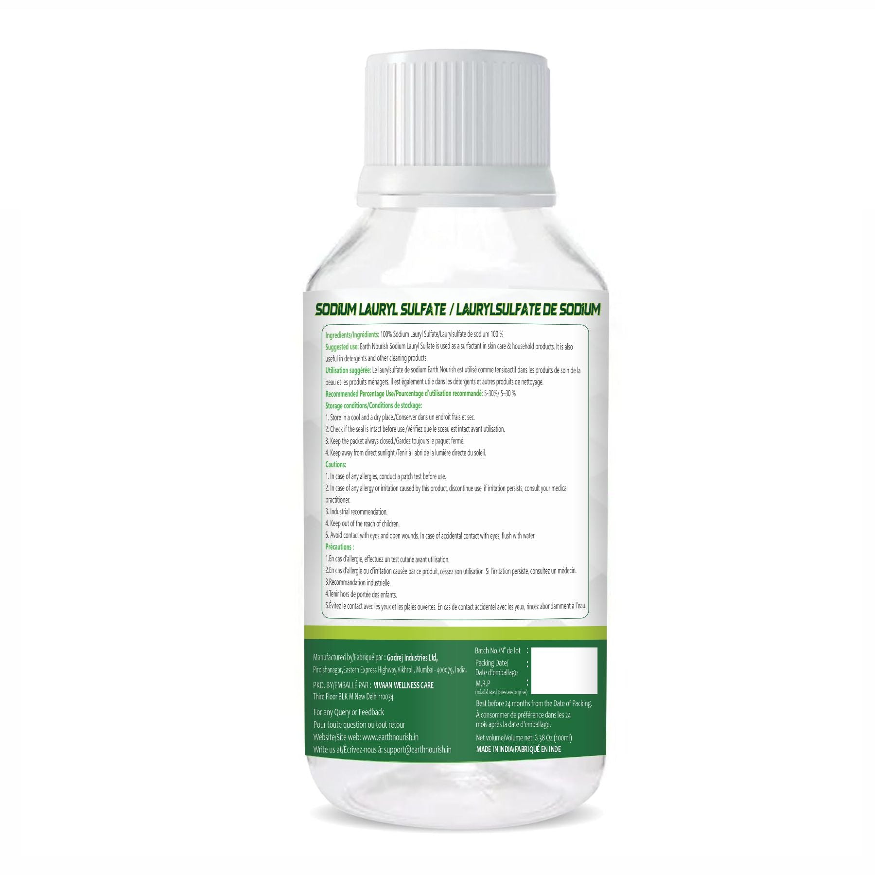 Sodium Lauryl Sulfate (SLS) 100g – Cosmetic-Grade Raw Material | Earth Nourish